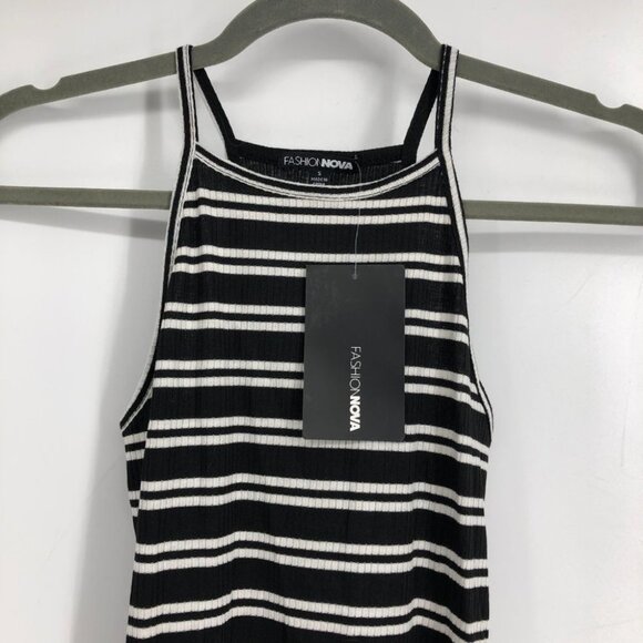NWT Fashion Nova Black/White High Neck Janessa Striped Tank Bodycon Dress S - Picture 6 of 15